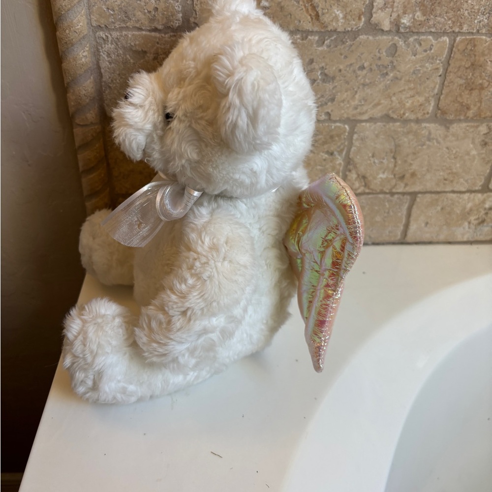 White Plush Teddy Bear with Bow and Angel Wings Vintage Toy Stuffed Animal - Picture 4 of 6
